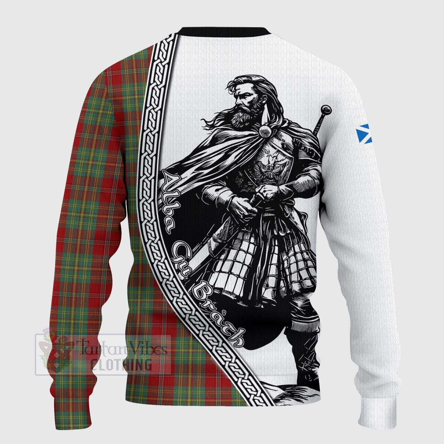 Tartan Vibes Clothing Leask Tartan Clan Crest Knitted Sweater with Highlander Warrior Celtic Style