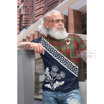 Leask Tartan Cotton T-shirt Featuring Thistle and Scotland Map