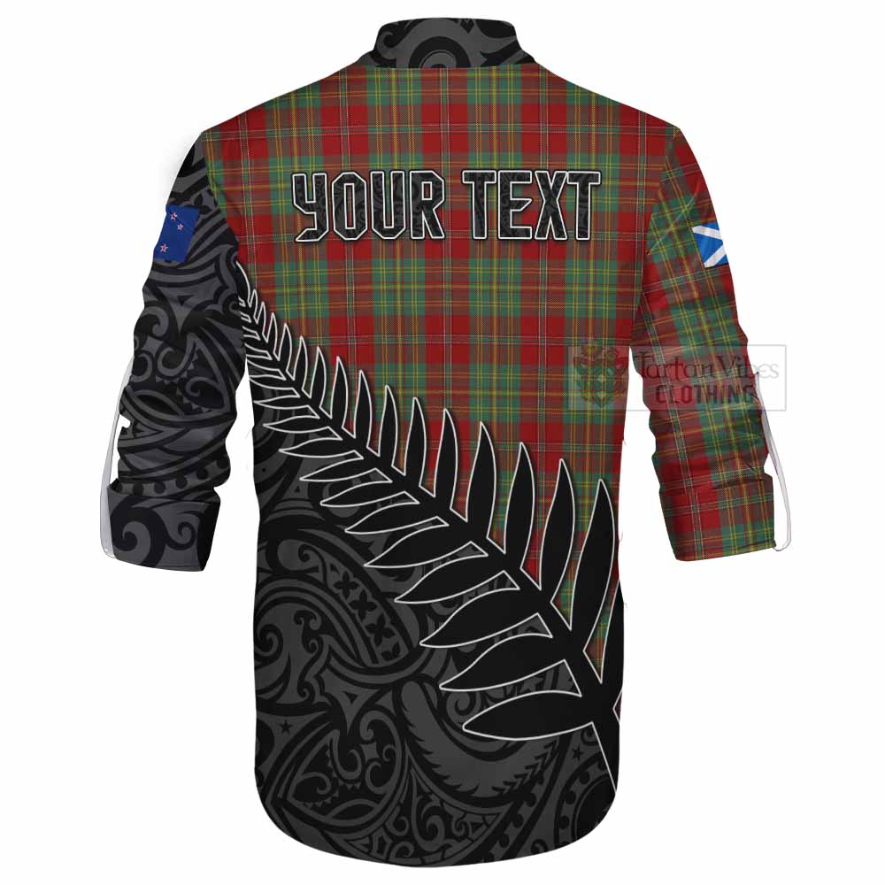 Tartan Vibes Clothing Leask Crest Tartan Ghillie Kilt Shirt with New Zealand Silver Fern Half Style