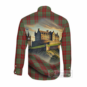 Leask Tartan Family Crest Long Sleeve Button Shirt with Scottish Ancient Castle Style Men's Shirt - Tartan Vibes Clothing