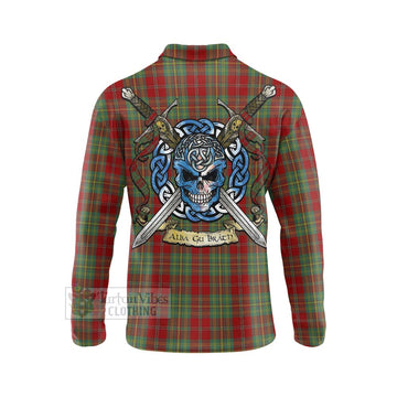 Leask Tartan Long Sleeve Polo Shirt with Family Crest Celtic Skull Style