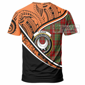 Leask Crest Tartan T-Shirt with Polynesian Vibes Style - Orange Version