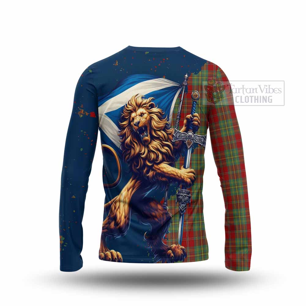 Tartan Vibes Clothing Leask Tartan Family Crest Long Sleeve T-Shirt with Scottish Majestic Lion