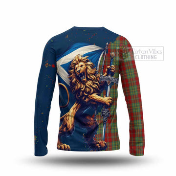 Leask Tartan Family Crest Long Sleeve T-Shirt with Scottish Majestic Lion