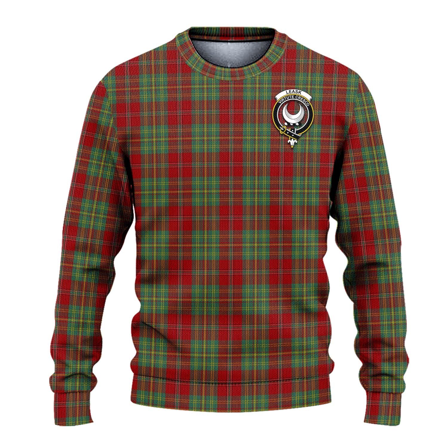 Leask Tartan Knitted Sweater with Family Crest - Tartanvibesclothing