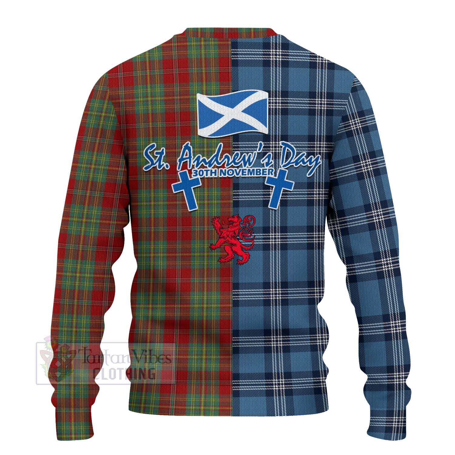 Tartan Vibes Clothing Leask Tartan Knitted Sweater Happy St. Andrew's Day Half Tartan Style