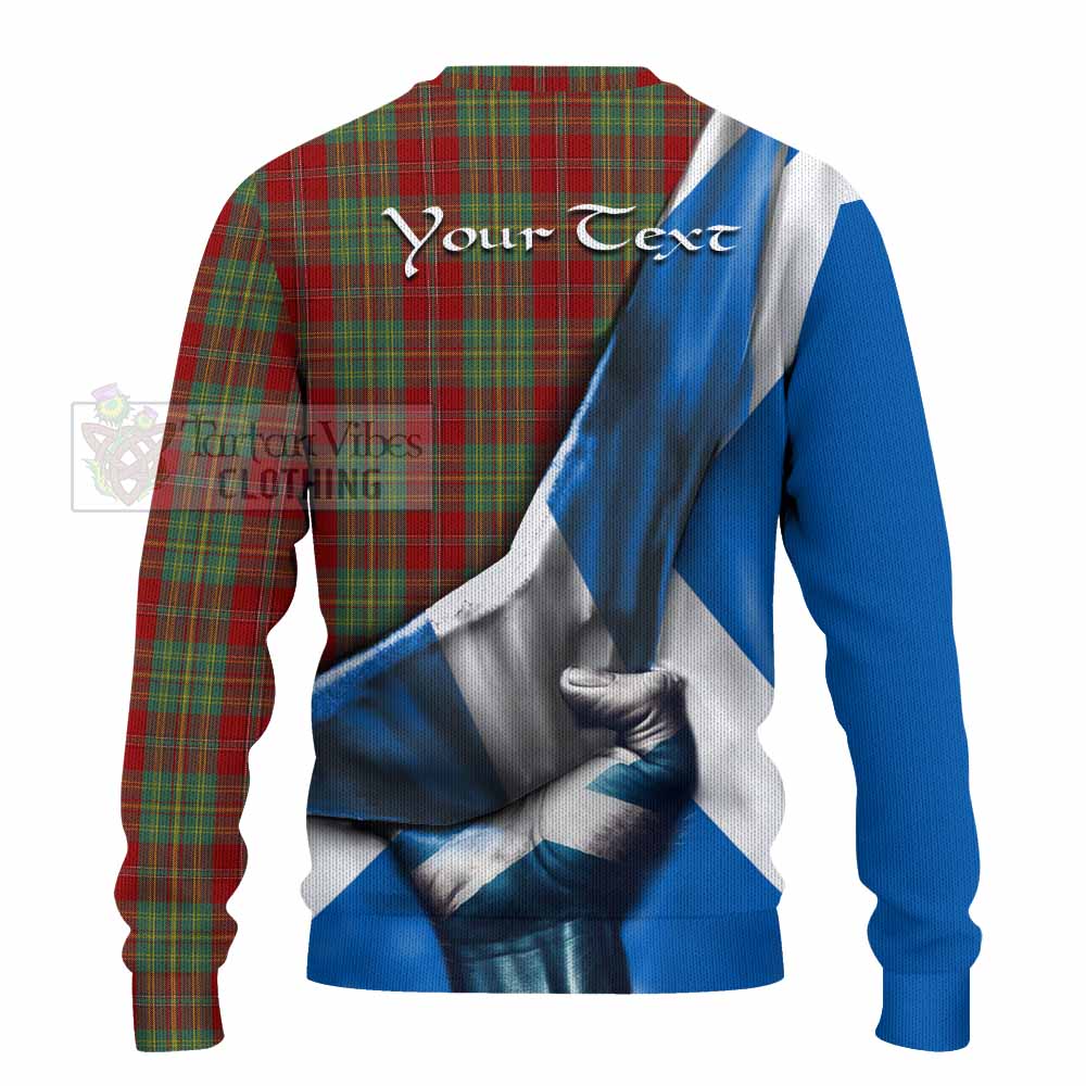 Tartan Vibes Clothing Leask Tartan Knitted Sweater with Family Crest Scotland Patriotic Style