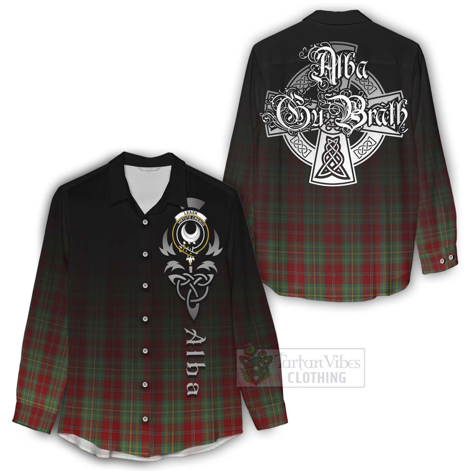 Tartan Vibes Clothing Leask Tartan Women's Casual Shirt Featuring Alba Gu Brath Family Crest Celtic Inspired