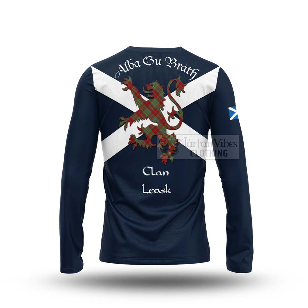 Tartan Vibes Clothing Leask Tartan Lion Rampant Long Sleeve T-Shirt – Proudly Display Your Heritage with Alba Gu Brath and Clan Name