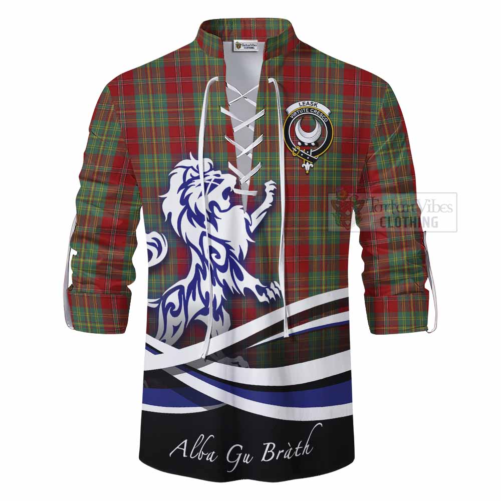 Tartan Vibes Clothing Leask Tartan Ghillie Kilt Shirt with Alba Gu Brath Regal Lion Emblem