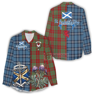 Leask Tartan Women's Casual Shirt Happy St. Andrew's Day Half Tartan Style