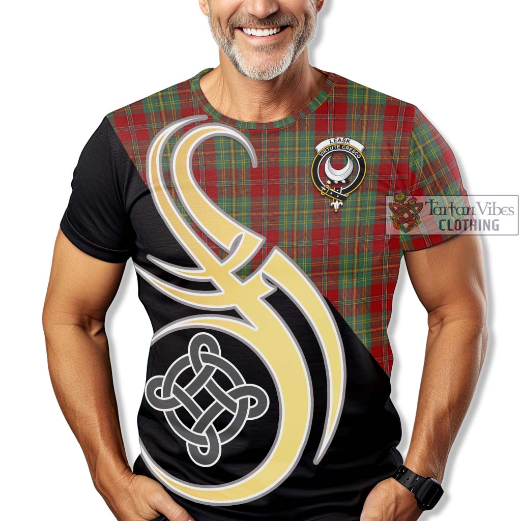 Tartan Vibes Clothing Leask Tartan T-Shirt with Family Crest and Celtic Symbol Style