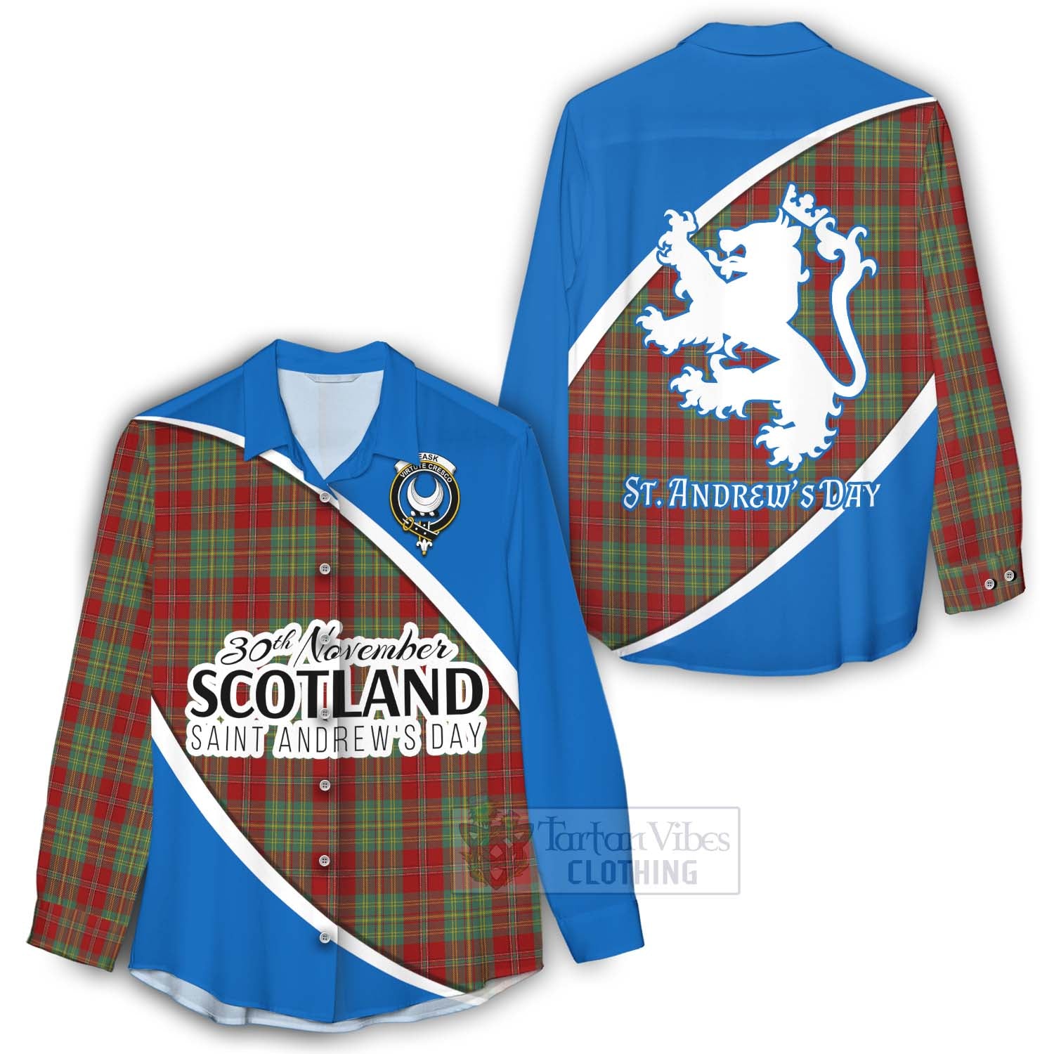 Tartan Vibes Clothing Leask Family Crest Tartan Women's Casual Shirt Celebrate Saint Andrew's Day in Style