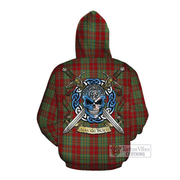 Leask Tartan Cotton Hoodie with Family Crest Celtic Skull Style