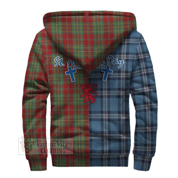 Leask Tartan Sherpa Hoodie Happy St. Andrew's Day Half Tartan Style