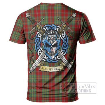 Leask Tartan T-Shirt with Family Crest Celtic Skull Style