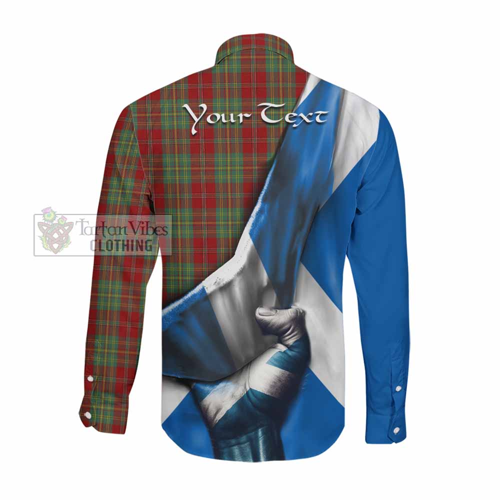 Tartan Vibes Clothing Leask Tartan Long Sleeve Button Shirt with Family Crest Scotland Patriotic Style