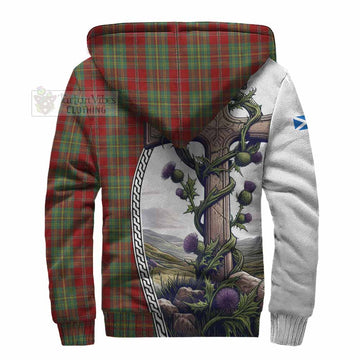 Leask Tartan Sherpa Hoodie with Family Crest and St. Andrew's Cross Accented by Thistle Vines