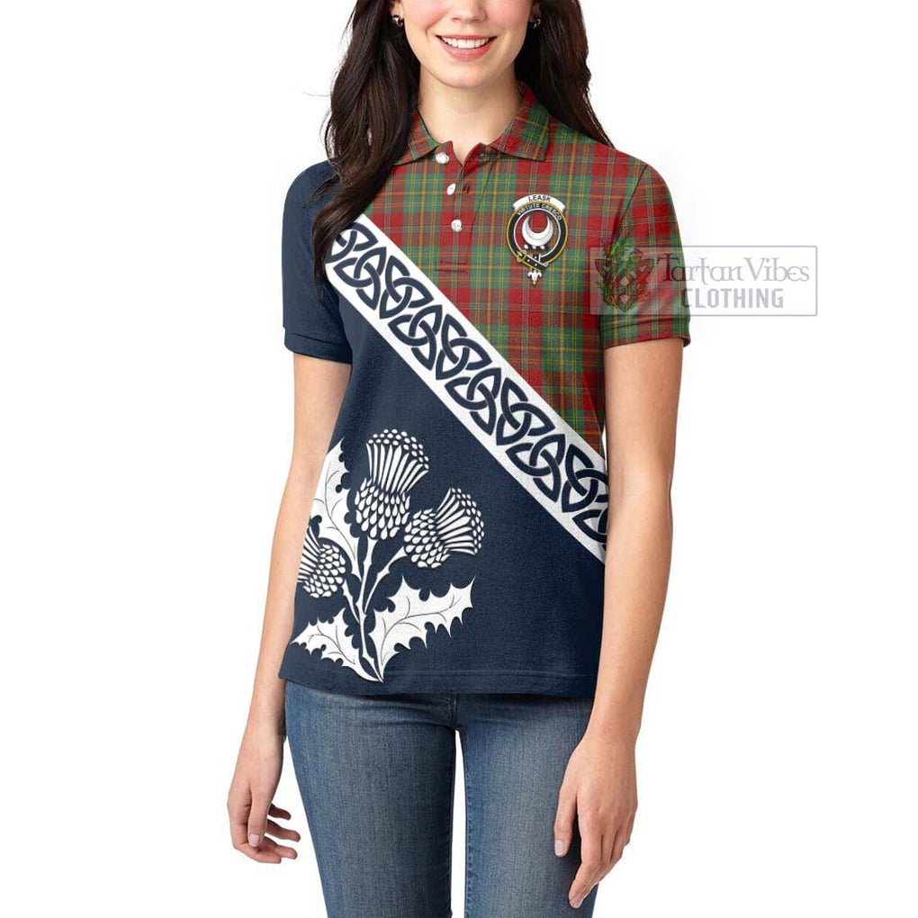 Tartan Vibes Clothing Leask Tartan Women's Polo Shirt Featuring Thistle and Scotland Map