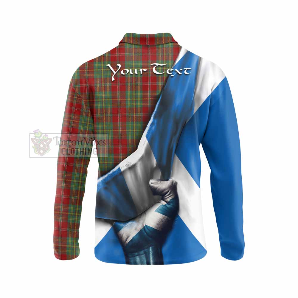 Tartan Vibes Clothing Leask Tartan Long Sleeve Polo Shirt with Family Crest Scotland Patriotic Style