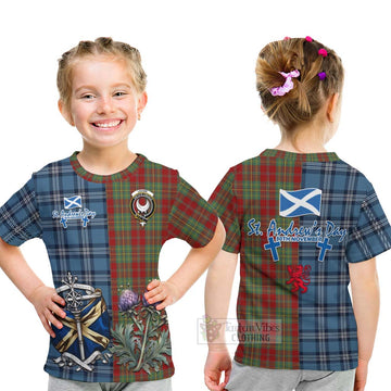 Leask Tartan Kid T-Shirt Happy St. Andrew's Day Half Tartan Style - Tartan Vibes Clothing