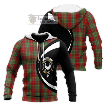 Leask Tartan Knitted Hoodie with Family Crest Circle Style