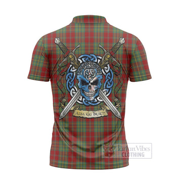 Leask Tartan Zipper Polo Shirt with Family Crest Celtic Skull Style