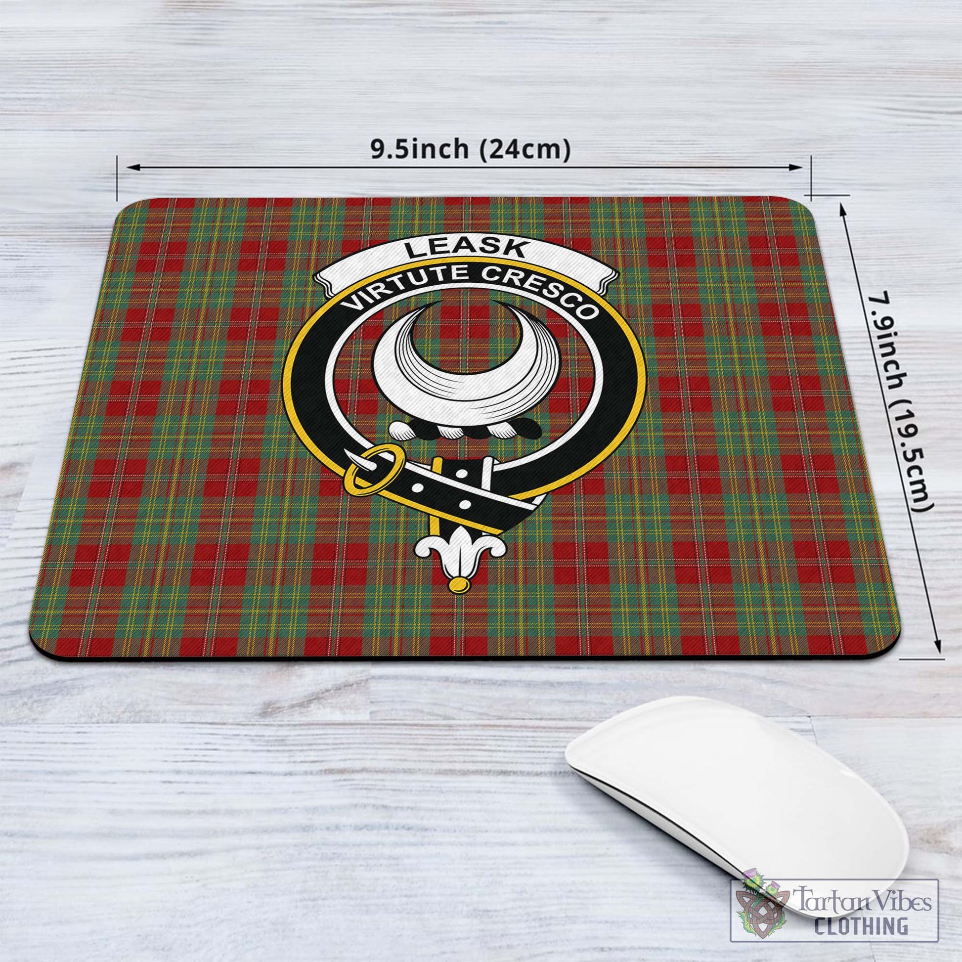 Tartan Vibes Clothing Leask Tartan Mouse Pad with Family Crest