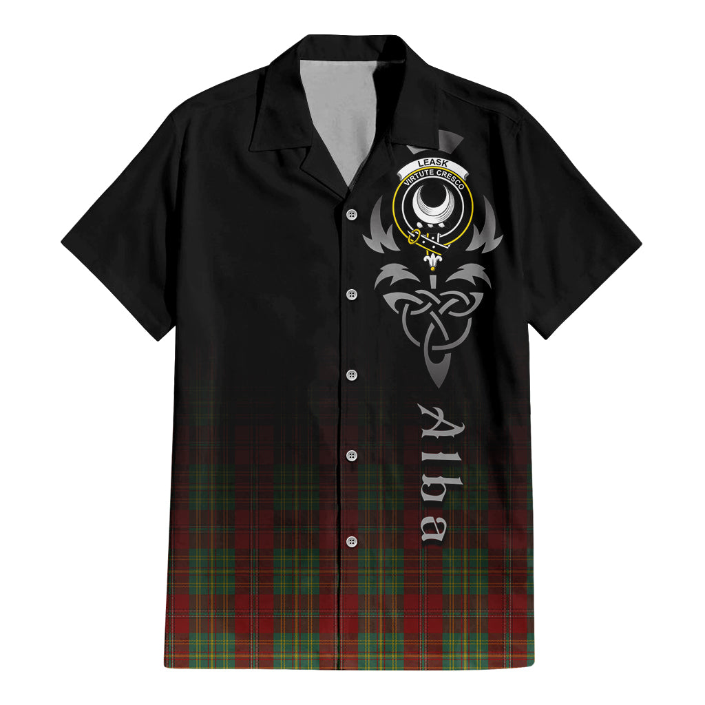 Tartan Vibes Clothing Leask Tartan Short Sleeve Button Up Featuring Alba Gu Brath Family Crest Celtic Inspired