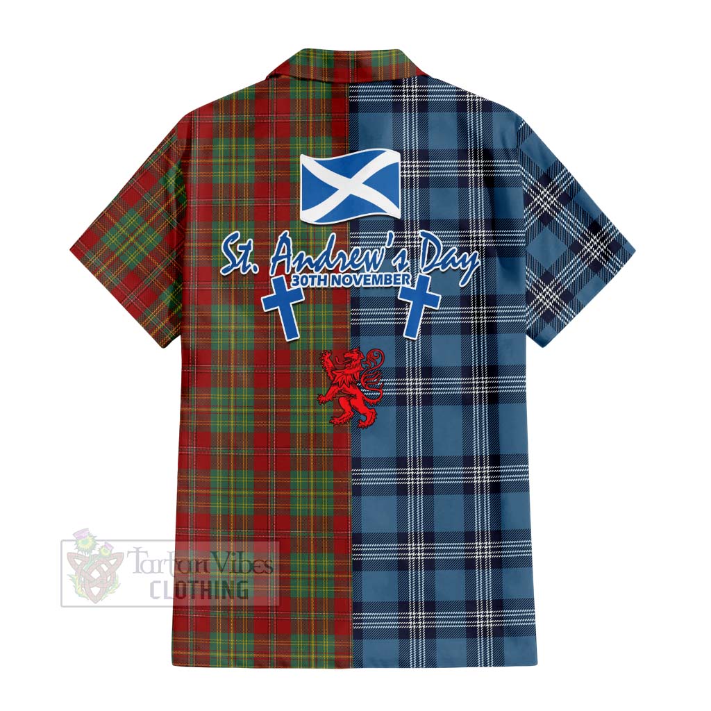 Tartan Vibes Clothing Leask Tartan Short Sleeve Button Shirt Happy St. Andrew's Day Half Tartan Style