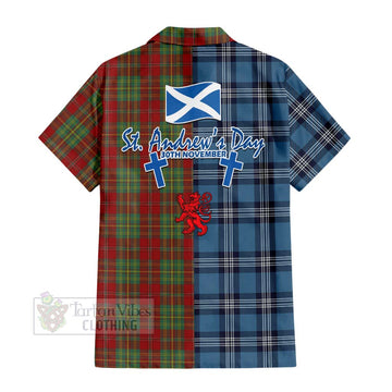 Leask Tartan Short Sleeve Button Shirt Happy St. Andrew's Day Half Tartan Style