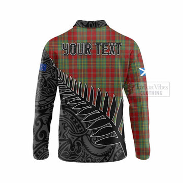 Leask Crest Tartan Long Sleeve Polo Shirt with New Zealand Silver Fern Half Style