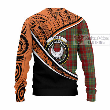 Leask Crest Tartan Knitted Sweater with Polynesian Vibes Style - Orange Version