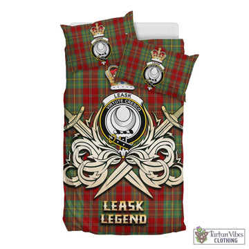 Leask Tartan Bedding Set with Clan Crest and the Golden Sword of Courageous Legacy