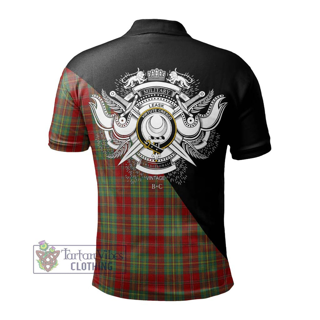 Leask Tartan Polo Shirt with Family Crest and Military Logo Style - Tartanvibesclothing Shop