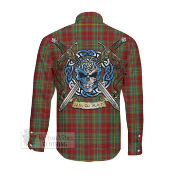 Leask Tartan Long Sleeve Button Shirt with Family Crest Celtic Skull Style