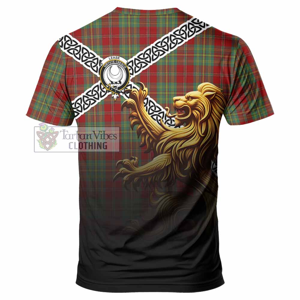 Leask Crest Tartan T-Shirt with Golden Lion Emblem Celtic Style - Tartan Vibes Clothing