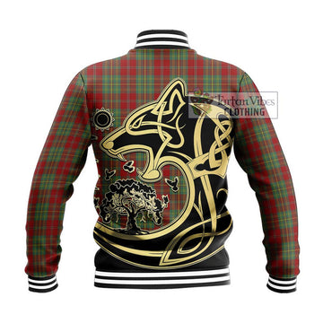 Leask Tartan Baseball Jacket with Family Crest Celtic Wolf Style