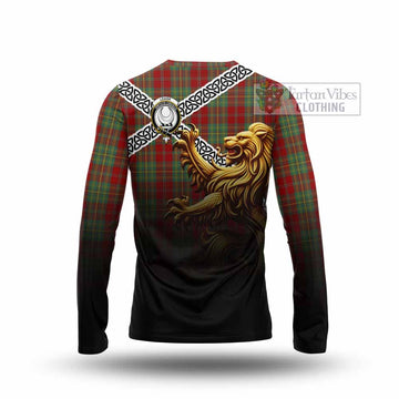 Leask Crest Tartan Long Sleeve T-Shirt with Golden Lion Emblem Celtic Style - Tartan Vibes Clothing