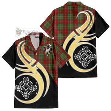 Leask Tartan Short Sleeve Button Shirt with Family Crest and Celtic Symbol Style