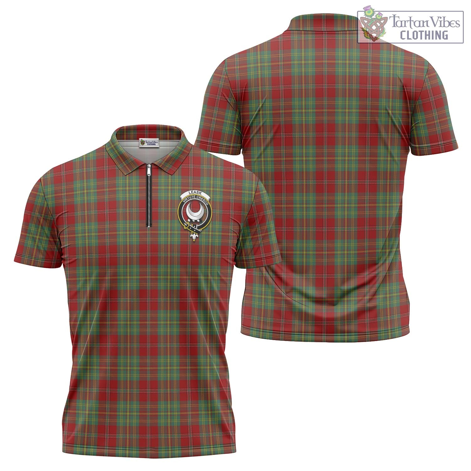 Tartan Vibes Clothing Leask Tartan Zipper Polo Shirt with Family Crest