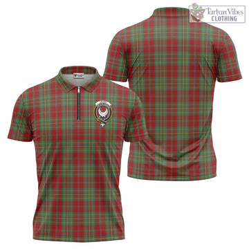 Leask Tartan Zipper Polo Shirt with Family Crest