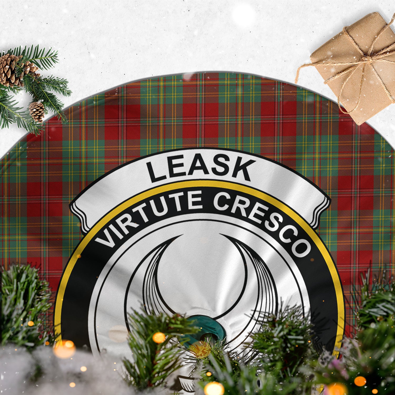 Leask Tartan Christmas Tree Skirt with Family Crest - Tartanvibesclothing