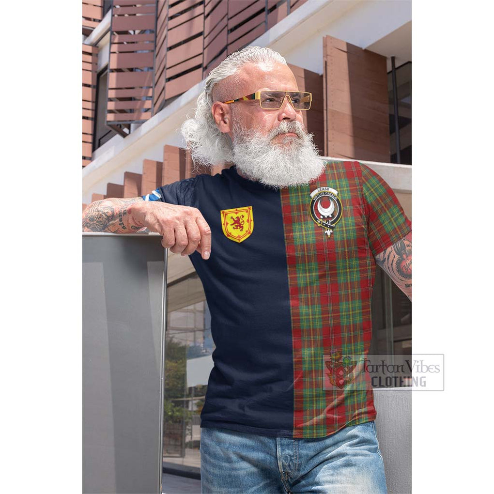 Tartan Vibes Clothing Leask Tartan Cotton T-shirt with Scottish Lion Royal Arm Half Style