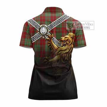 Leask Crest Tartan Women's Polo Shirt with Golden Lion Emblem Celtic Style - Tartan Vibes Clothing