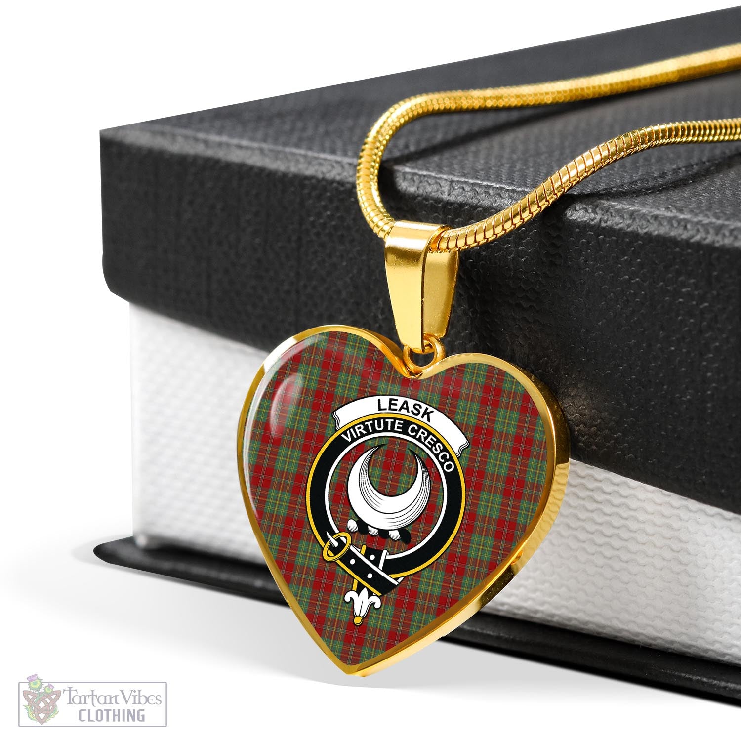 Tartan Vibes Clothing Leask Tartan Heart Necklace with Family Crest