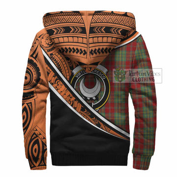 Leask Crest Tartan Sherpa Hoodie with Polynesian Vibes Style - Orange Version