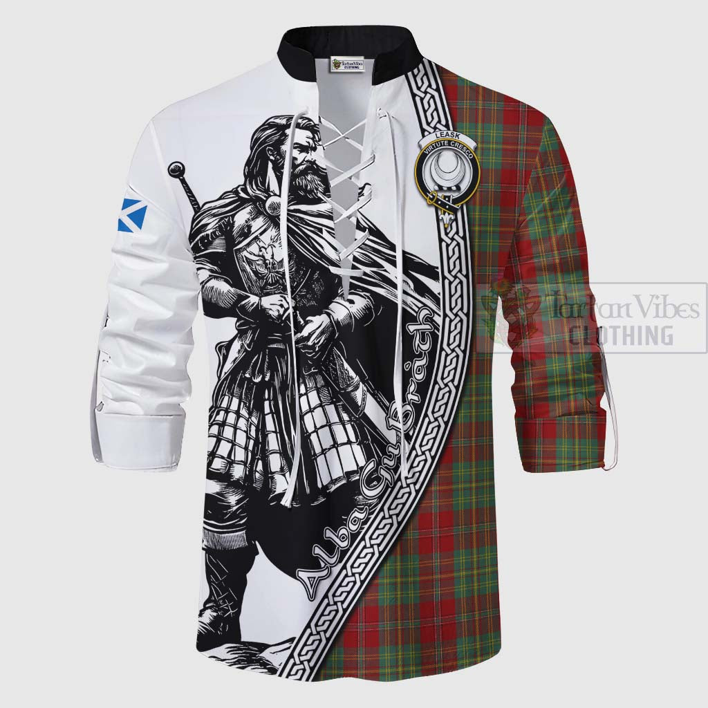 Tartan Vibes Clothing Leask Tartan Clan Crest Ghillie Kilt Shirt with Highlander Warrior Celtic Style