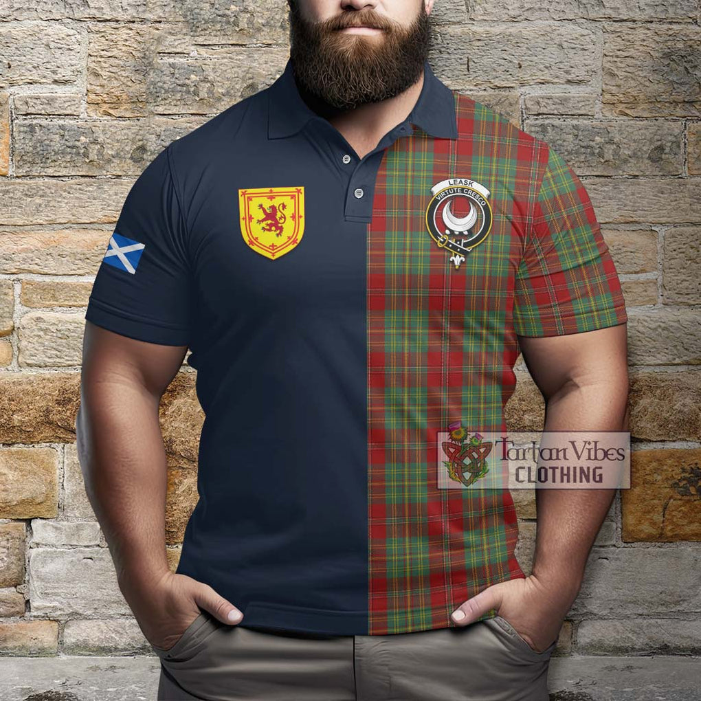 Leask Tartan Polo Shirt Alba with Scottish Lion Royal Arm Half Style - Tartan Vibes Clothing