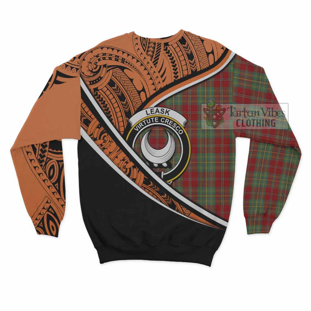 Tartan Vibes Clothing Leask Crest Tartan Sweatshirt with Maori Tattoo Style - Orange Version